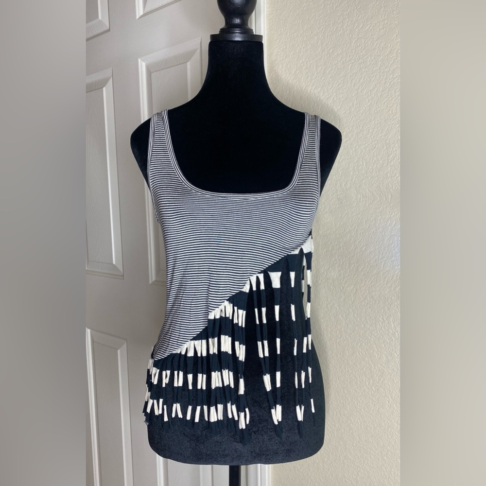 Fringe Black & White Striped Tank Top